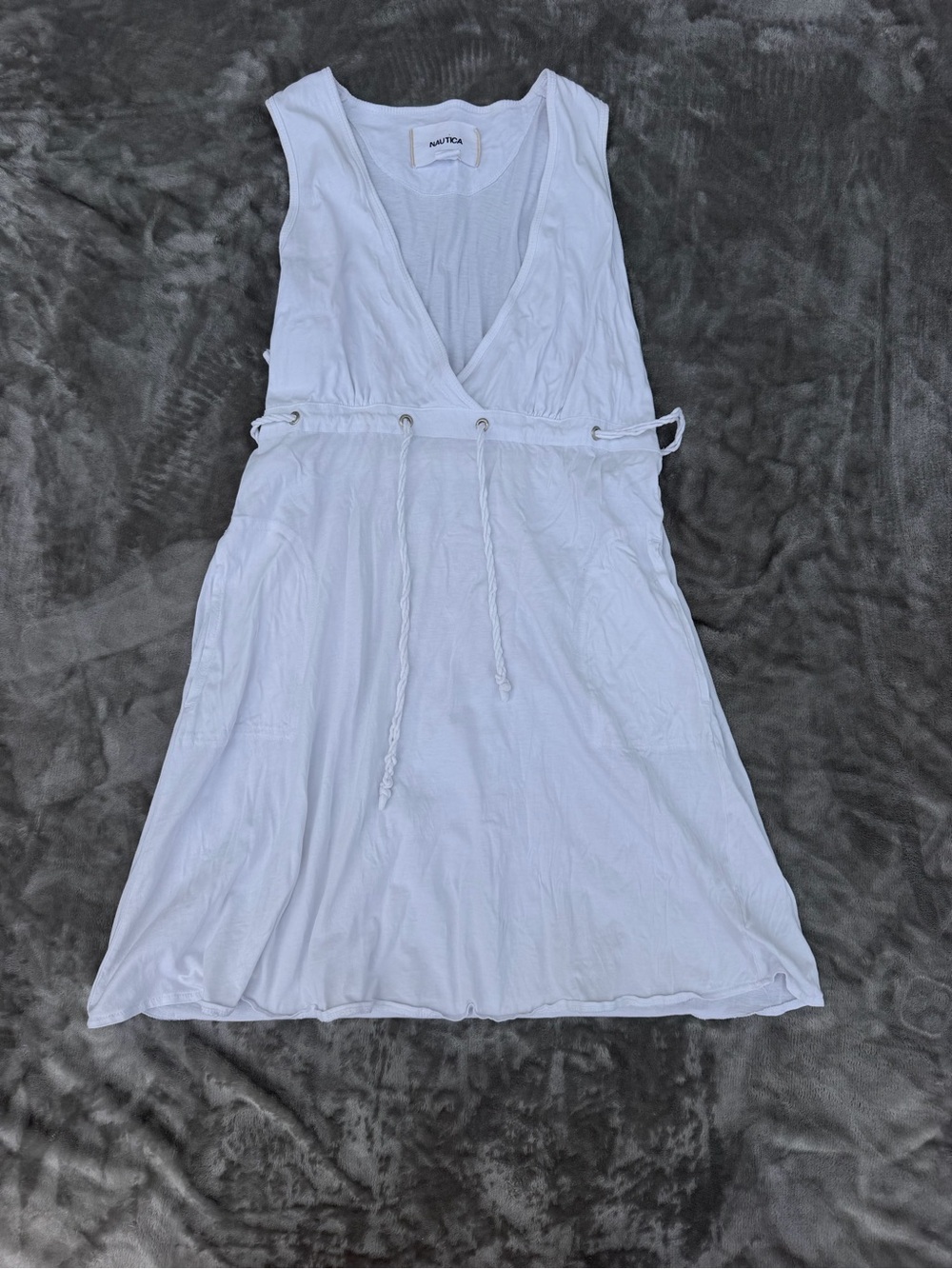 Nautica White V-Neck Drawstring Swim Coverup